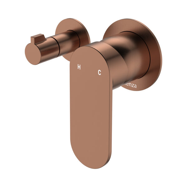 Empire Slim Wall Diverter Mixer, Small Round Plates, Horizontal, Brushed Copper