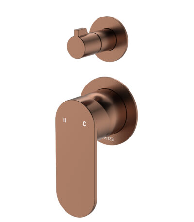 Empire Slim Wall Diverter Mixer, Small Round Plates, Vertical, Brushed Copper