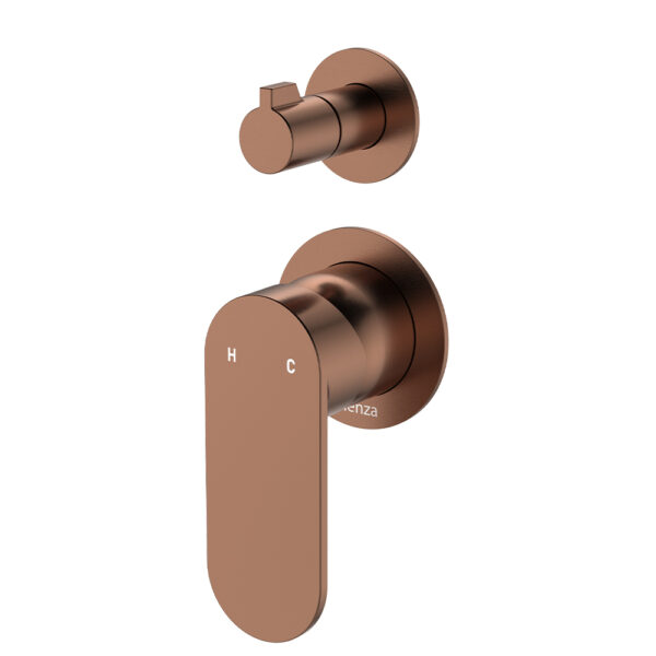 Empire Slim Wall Diverter Mixer, Small Round Plates, Vertical, Brushed Copper