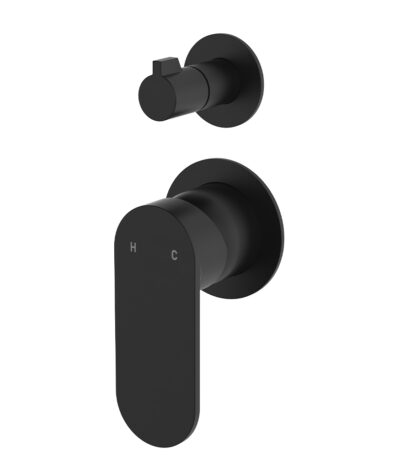 Empire Slim Wall Diverter Mixer, Small Round Plates, Vertical, Matte Black