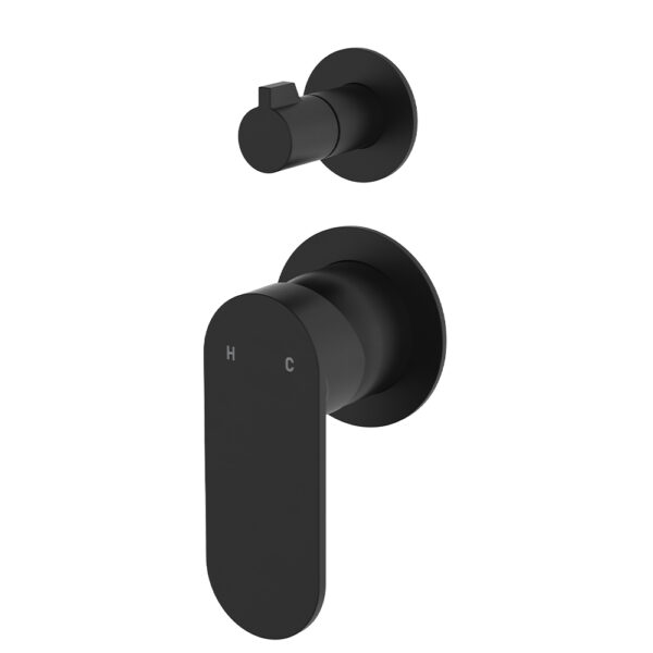 Empire Slim Wall Diverter Mixer, Small Round Plates, Vertical, Matte Black