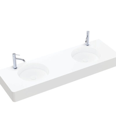 Encanto 1400 Solid Surface Wall Basin, Double Bowl, 2 Tap Holes