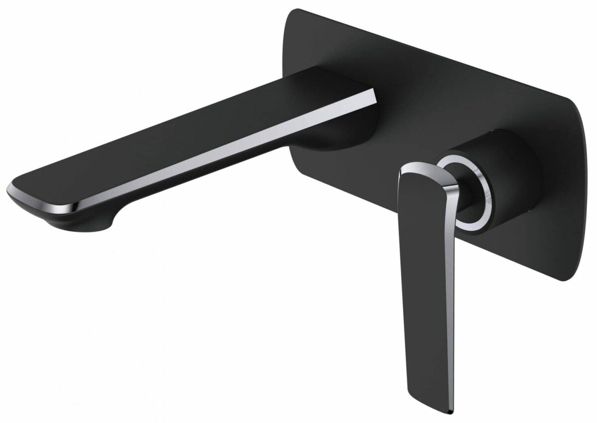 Esperia Matte Black & Chrome Wall Mixer With Spout