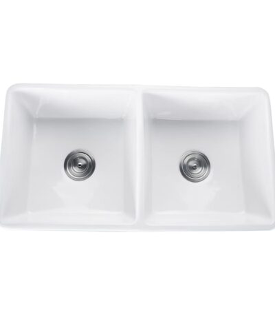 Fermentale Ceramic Kitchen Sink - Double Bowl - Gloss White - 760x445x250mm | KCSD760