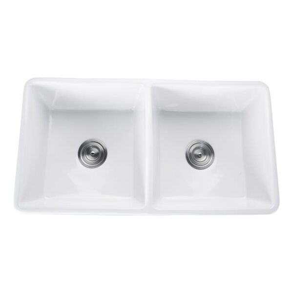 Fermentale Ceramic Kitchen Sink - Double Bowl - Gloss White - 760x445x250mm | KCSD760