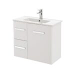 FIENZA 75D DELGADO SLIM WALL HUNG VANITY 750 LEFT/RIGHT HAND DRAWERS GLOSS WHITE - Urban Designs Bathroom and Kitchen