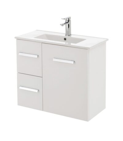 FIENZA 75D DELGADO SLIM WALL HUNG VANITY 750 LEFT/RIGHT HAND DRAWERS GLOSS WHITE - Urban Designs Bathroom and Kitchen