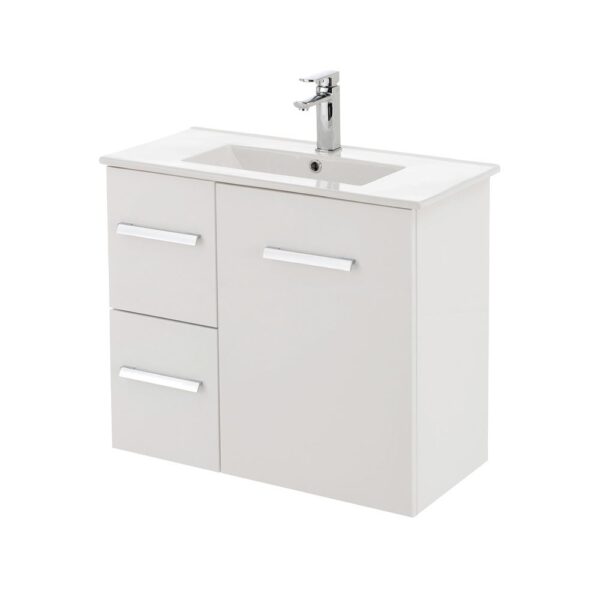 FIENZA 75D DELGADO SLIM WALL HUNG VANITY 750 LEFT/RIGHT HAND DRAWERS GLOSS WHITE - Urban Designs Bathroom and Kitchen
