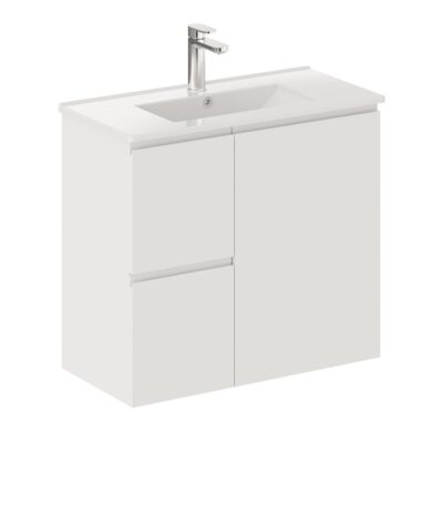 FIENZA 75DF SISKA SLIM WALL HUNG VANITY 750 LEFT/RIGHT HAND DRAWERS SATIN WHITE - Urban Designs Bathroom and Kitchen