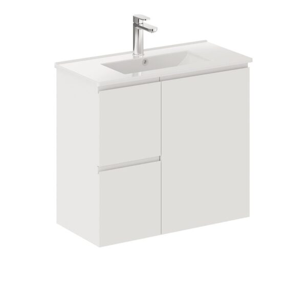 FIENZA 75DF SISKA SLIM WALL HUNG VANITY 750 LEFT/RIGHT HAND DRAWERS SATIN WHITE - Urban Designs Bathroom and Kitchen