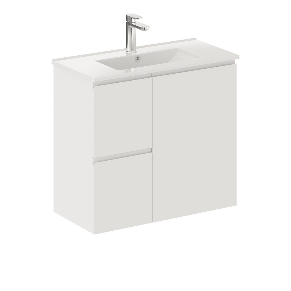 FIENZA 75DF SISKA SLIM WALL HUNG VANITY 750 LEFT/RIGHT HAND DRAWERS SATIN WHITE - Urban Designs Bathroom and Kitchen