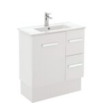 FIENZA 75DK DELGADO SLIM VANITY ON KICKBOARD 750 LEFT/RIGHT HAND DRAWERS GLOSS WHITE - Urban Designs Bathroom and Kitchen