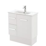 FIENZA 75DK DELGADO SLIM VANITY ON KICKBOARD 750 LEFT/RIGHT HAND DRAWERS GLOSS WHITE - Urban Designs Bathroom and Kitchen
