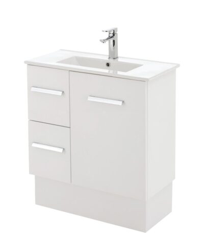 FIENZA 75DK DELGADO SLIM VANITY ON KICKBOARD 750 LEFT/RIGHT HAND DRAWERS GLOSS WHITE - Urban Designs Bathroom and Kitchen