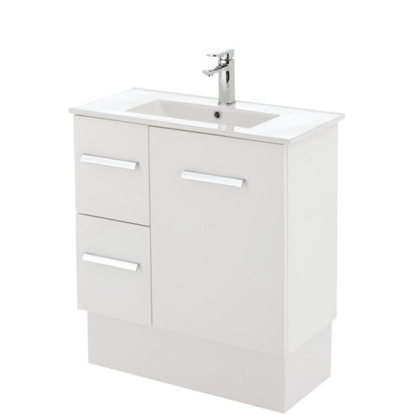 FIENZA 75DK DELGADO SLIM VANITY ON KICKBOARD 750 LEFT/RIGHT HAND DRAWERS GLOSS WHITE - Urban Designs Bathroom and Kitchen