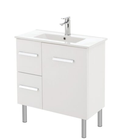 FIENZA 75DL DELGADO SLIM VANITY ON LEGS 750 LEFT/RIGHT HAND DRAWERS GLOSS WHITE - Urban Designs Bathroom and Kitchen