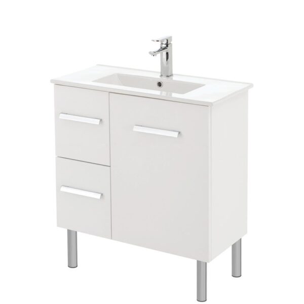 FIENZA 75DL DELGADO SLIM VANITY ON LEGS 750 LEFT/RIGHT HAND DRAWERS GLOSS WHITE - Urban Designs Bathroom and Kitchen
