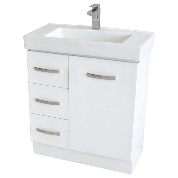 FIENZA 75VKW REGENT SLIM VANITY ON KICKBOARD 750 GLOSS WHITE - Urban Designs Bathroom and Kitchen