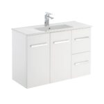 FIENZA 90D DELGADO SLIM WALL HUNG VANITY 900 LEFT/RIGHT HAND DRAWERS GLOSS WHITE - Urban Designs Bathroom and Kitchen