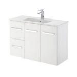 FIENZA 90D DELGADO SLIM WALL HUNG VANITY 900 LEFT/RIGHT HAND DRAWERS GLOSS WHITE - Urban Designs Bathroom and Kitchen