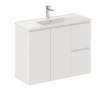 FIENZA 90DF SISKA SLIM WALL HUNG VANITY 900 LEFT/RIGHT HAND DRAWERS SATIN WHITE - Urban Designs Bathroom and Kitchen