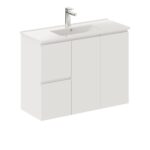 FIENZA 90DF SISKA SLIM WALL HUNG VANITY 900 LEFT/RIGHT HAND DRAWERS SATIN WHITE - Urban Designs Bathroom and Kitchen