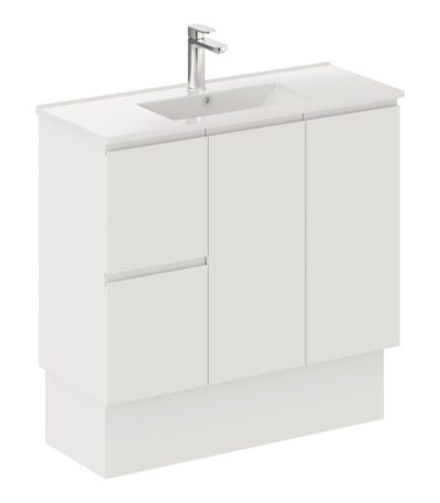 FIENZA 90DFK SISKA SLIM VANITY ON KICKBOARD 900 LEFT/RIGHT HAND DRAWERS SATIN WHITE - Urban Designs Bathroom and Kitchen