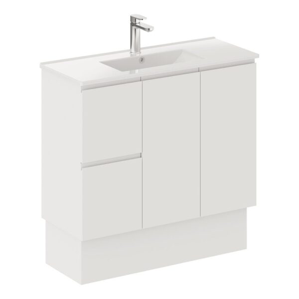FIENZA 90DFK SISKA SLIM VANITY ON KICKBOARD 900 LEFT/RIGHT HAND DRAWERS SATIN WHITE - Urban Designs Bathroom and Kitchen