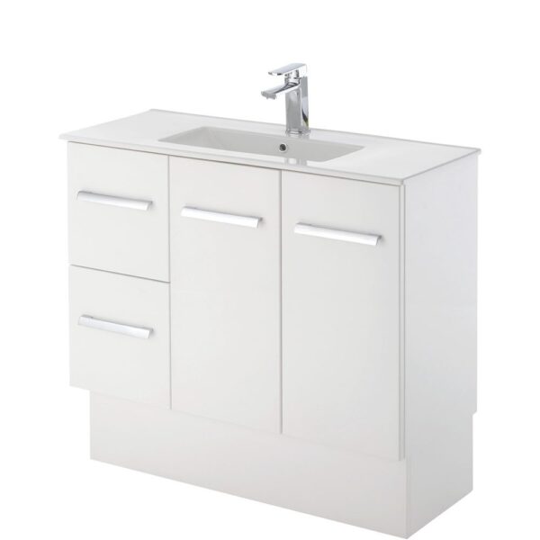 FIENZA 90DK DELGADO SLIM VANITY ON KICKBOARD 900 LEFT/RIGHT HAND DRAWERS GLOSS WHITE - Urban Designs Bathroom and Kitchen