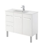FIENZA 90DL DELGADO SLIM VANITY ON LEGS 900 LEFT/RIGHT HAND DRAWERS GLOSS WHITE - Urban Designs Bathroom and Kitchen