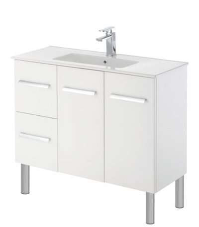 FIENZA 90DL DELGADO SLIM VANITY ON LEGS 900 LEFT/RIGHT HAND DRAWERS GLOSS WHITE - Urban Designs Bathroom and Kitchen