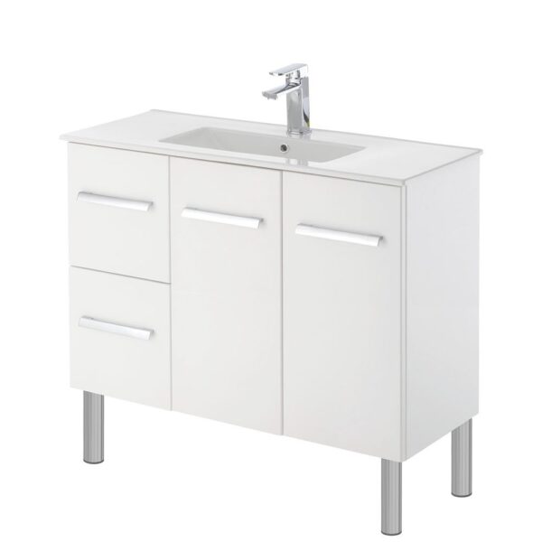 FIENZA 90DL DELGADO SLIM VANITY ON LEGS 900 LEFT/RIGHT HAND DRAWERS GLOSS WHITE - Urban Designs Bathroom and Kitchen