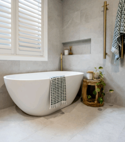 Fienza Nero 1400mm Matte White Stone Bath