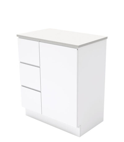 Fingerpull Gloss White 750 Cabinet on Kickboard, Left Hand Drawers