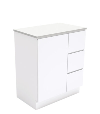 Fingerpull Gloss White 750 Cabinet on Kickboard, Right Hand Drawers