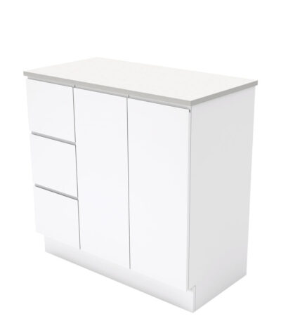 Fingerpull Gloss White 900 Cabinet on Kickboard, Left Hand Drawers