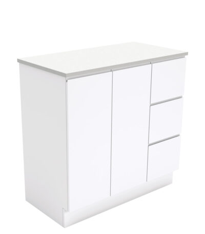 Fingerpull Gloss White 900 Cabinet on Kickboard, Right Hand Drawers