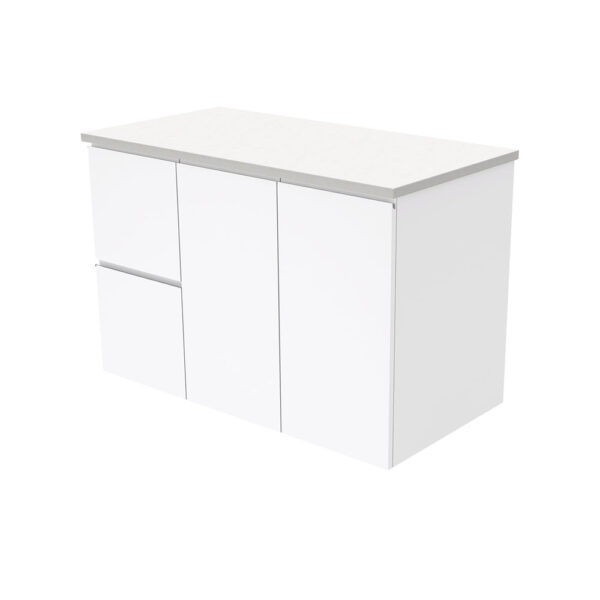 Fingerpull Gloss White 900 Wall-Hung Cabinet, Left Hand Drawers