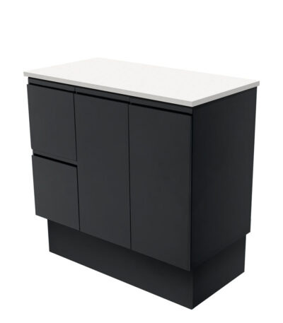 Fingerpull Satin Black 900 Cabinet on Kickboard, Left Hand Drawers