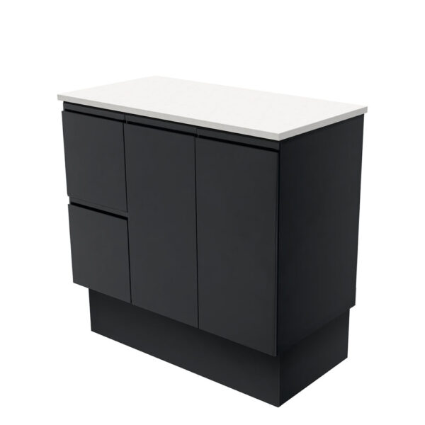 Fingerpull Satin Black 900 Cabinet on Kickboard, Left Hand Drawers