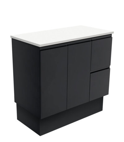 Fingerpull Satin Black 900 Cabinet on Kickboard, Right Hand Drawers