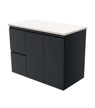 Fingerpull Satin Black 900 Wall-Hung Cabinet, Left Hand Drawers