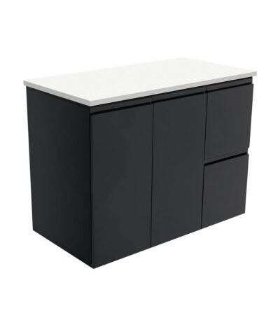 Fingerpull Satin Black 900 Wall-Hung Cabinet, Right Hand Drawers