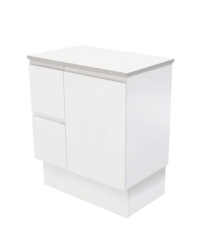 Fingerpull Satin White 750 Cabinet on Kickboard, Left Hand Drawers
