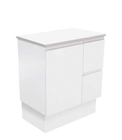 Fingerpull Satin White 750 Cabinet on Kickboard, Right Hand Drawers