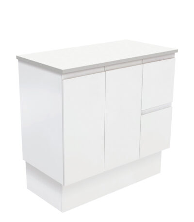 Fingerpull Satin White 900 Cabinet on Kickboard, Right Hand Drawers