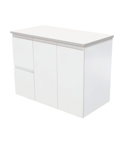 Fingerpull Satin White 900 Wall-Hung Cabinet, Left Hand Drawers