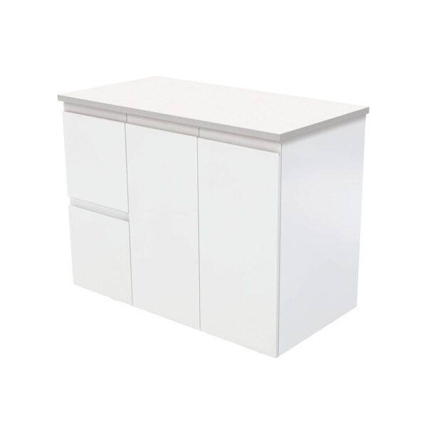 Fingerpull Satin White 900 Wall-Hung Cabinet, Left Hand Drawers
