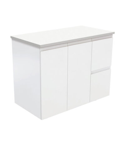 Fingerpull Satin White 900 Wall-Hung Cabinet, Right Hand Drawers