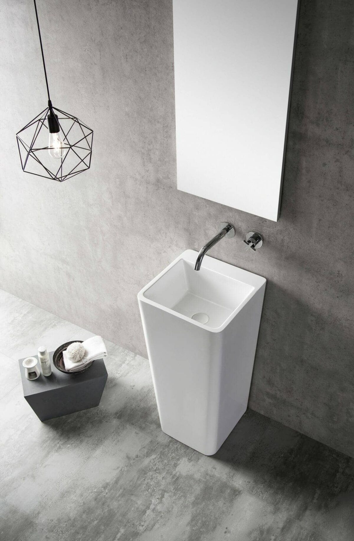 Freestanding Pedestal Acrylic Basin - Gloss White - Square - 390mm | AVFA3939GW